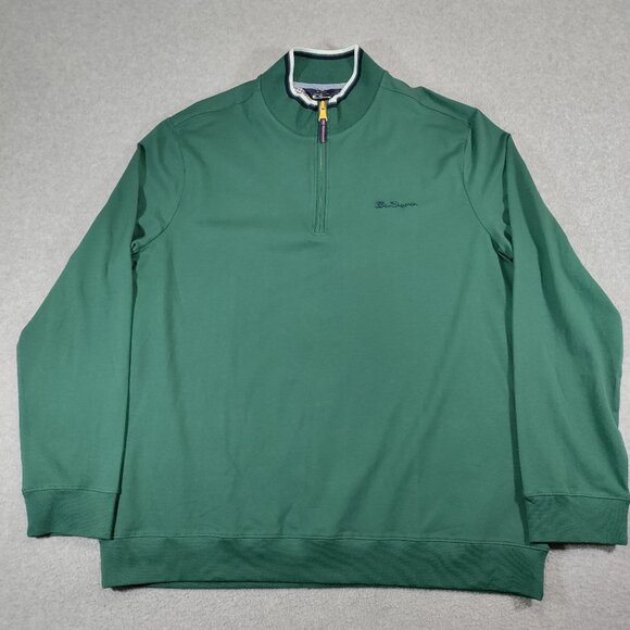 Ben Sherman Sweater Mens XL Green 1/4 Zip Sweatshirt Pullover Golf Performance - Picture 1 of 11